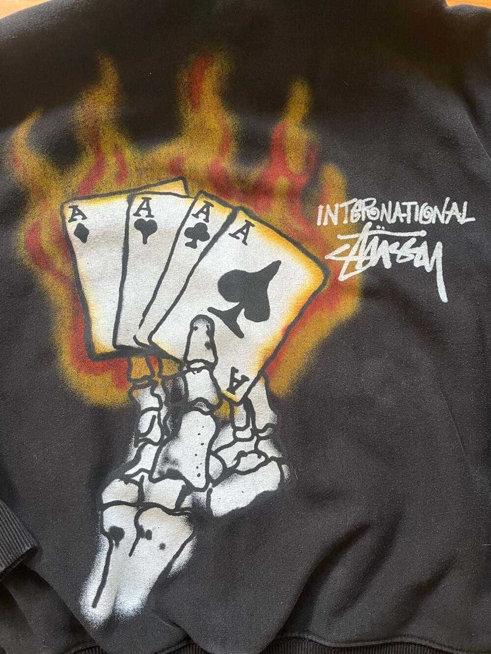 Stussy Read Em N Weep Aces Zip Hoodie Size Small Black Skeleton Playing Cards